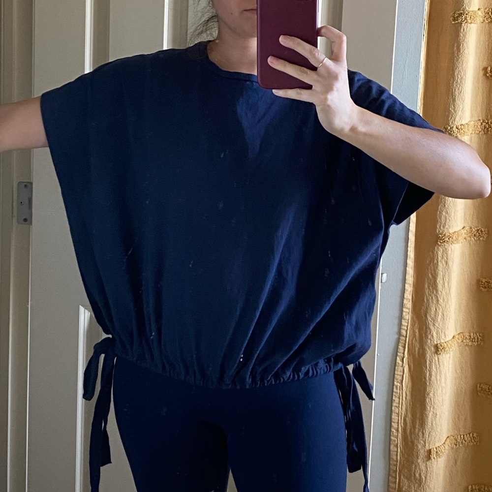 Anthropologie navy cinch-waist top